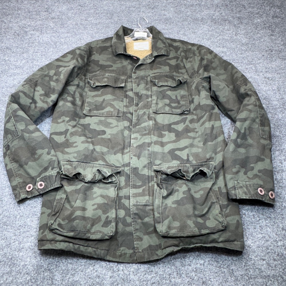 Weatherproof Vintage Field Jacket Mens Large Green Camo Sherpa Lined Safari Coat